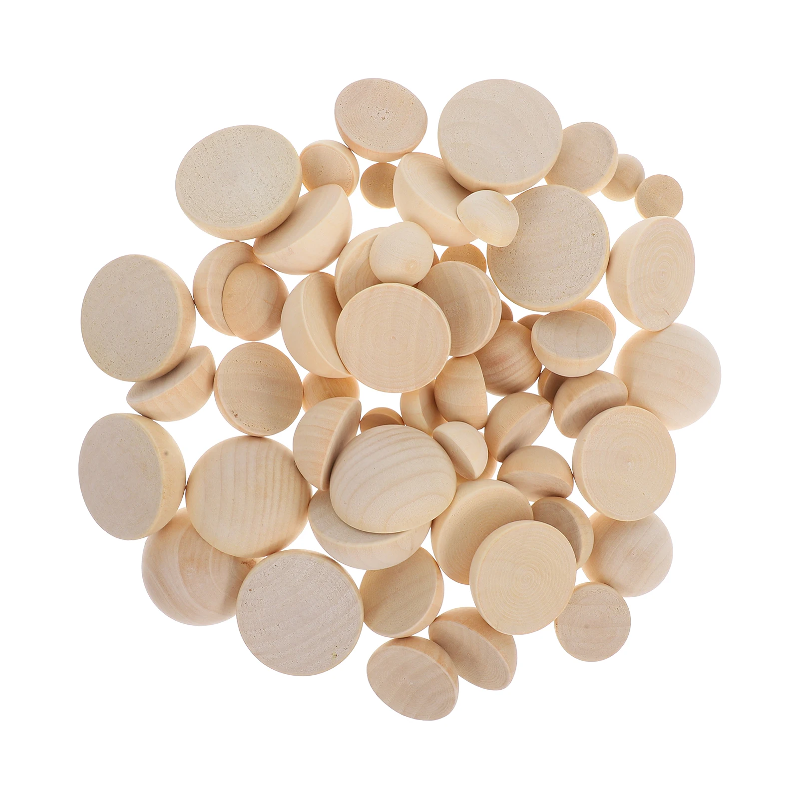 

60pcs Wooden Bead Accessories Half Craft Balls Mini Hemisphere Unfinished Ornaments for Crafts Smooth Surface