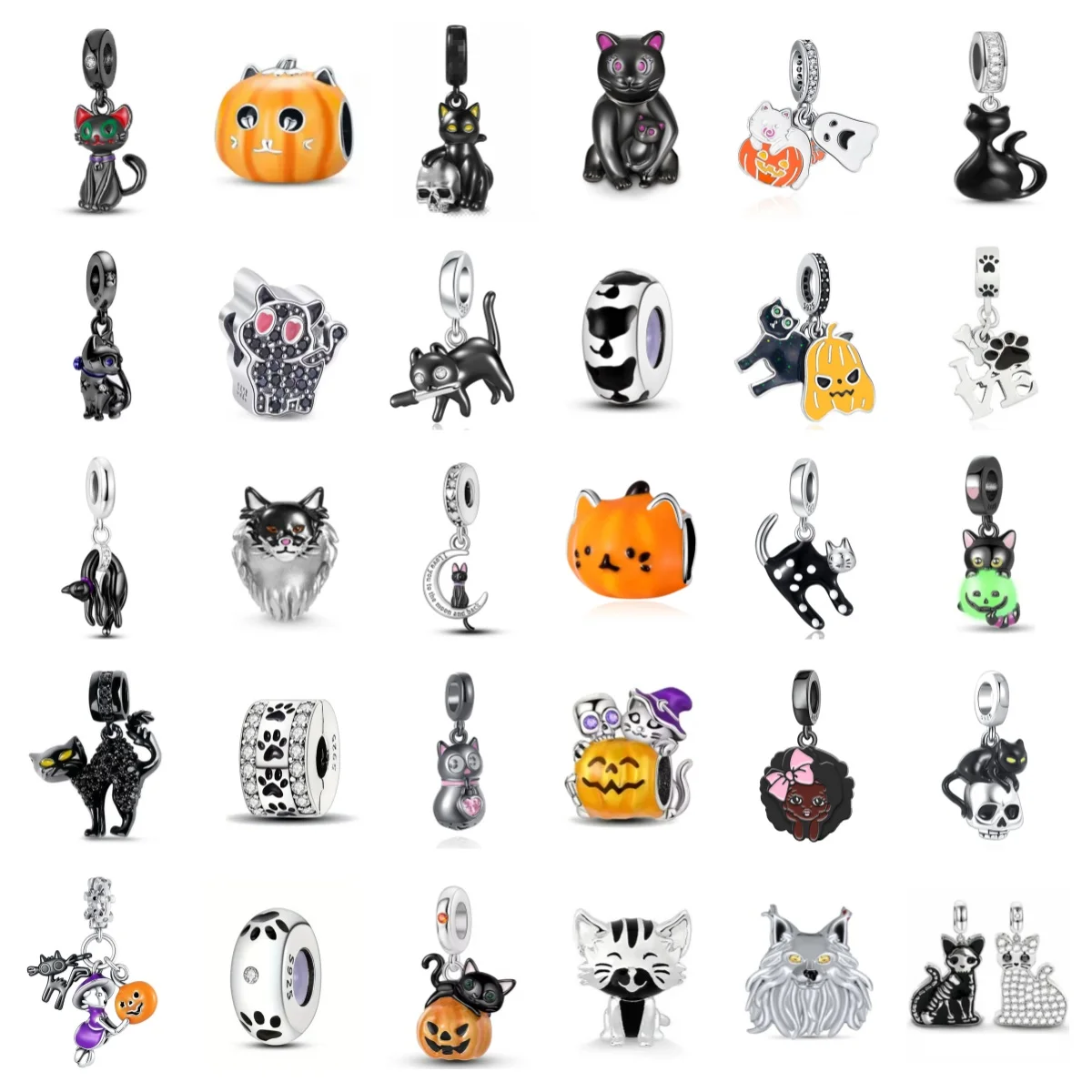 

2026 925 Silver New Halloween black cat pumpkin Pendant Bead Charm Fit Original Bracelet DIY Jewelry Gift Exquisite Charms
