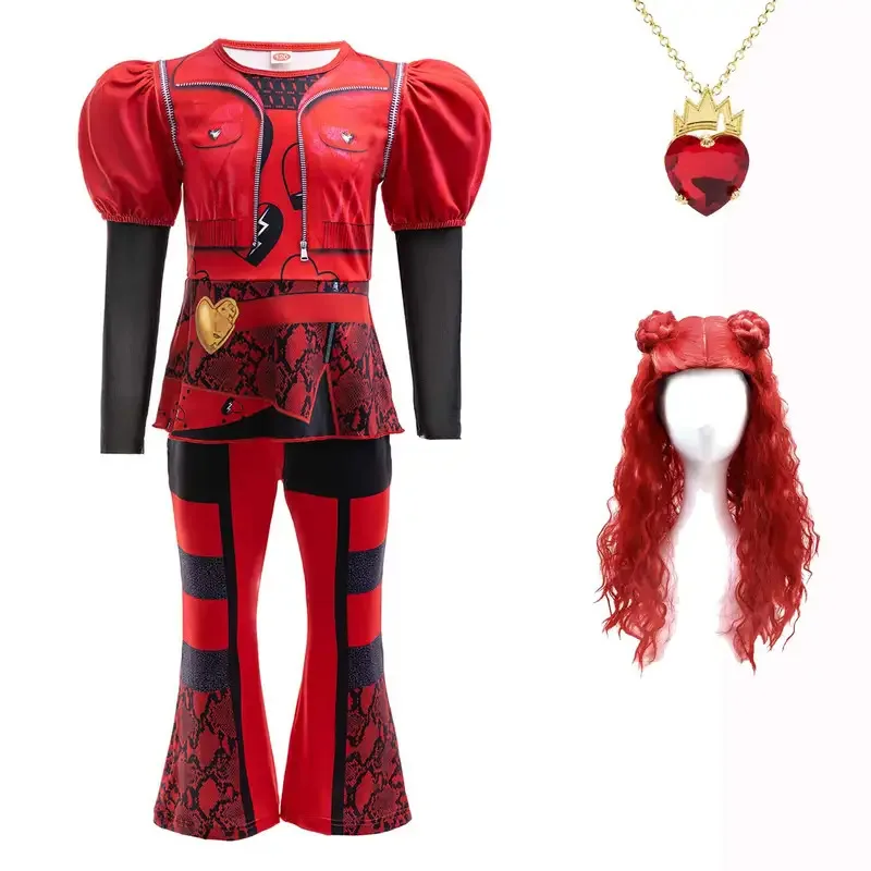 L2025l Disfraz de Halloween para niñas, disfraz de Cosplay de la Ascisa de Rojo, D-Descendientes, hija de Reina de corazones, uniforme rojo, camisa, pantalones, princesa