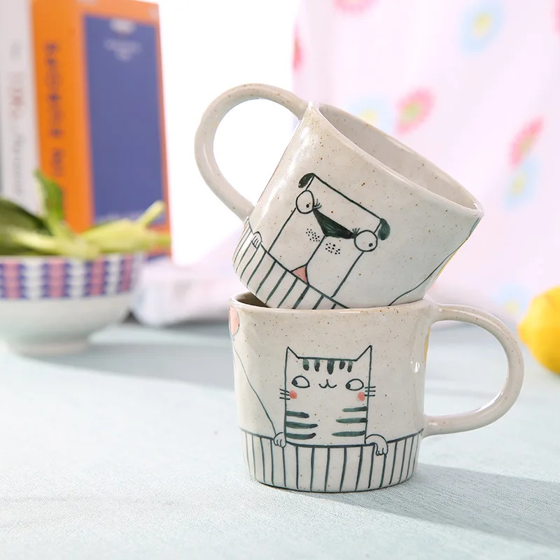 

Креативная керамическая кружка, ручная роспись, кошка, собака, пара, кофейная чашка, мультяшный дизайн