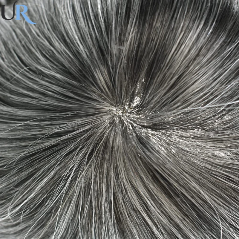 Rambut orang tua 1B65 100% Unit sistem rambut manusia prostesis kapiler pria wig tahan lama untuk pria 0.1mm penuh Pu rambut palsu pria