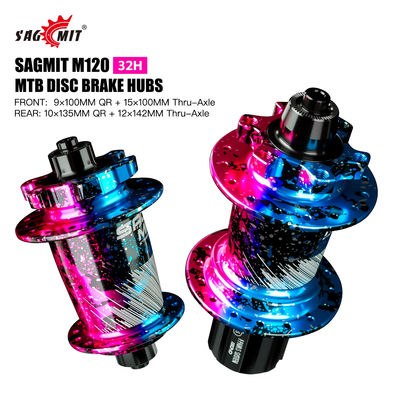 Cubo de Freio a Disco para Bicicleta de Montanha SAGMIT 32H 120 Cliques 6 Engrenagens Cubo de Bicicleta com 6 Rolamentos QR/TA Cubo Off-Road XC Peças para Rodas de Bicicleta