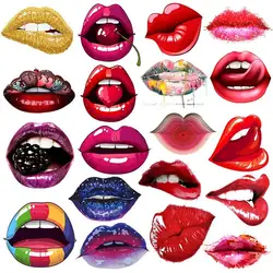 Colorful Print Lips Patches For Clothes Heat Transfer Thermal Stickers DIY Washable T-Shirts Iron On Transfer Girls Patches