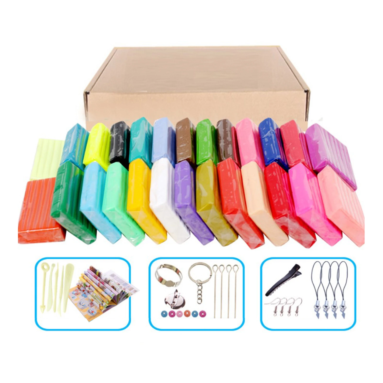 24 Farben kleiner Block-Polymer-Ton, DIY-Farbton-Set mit Modellierwerkzeugen, mit Bildhauerei-Werkzeugen, sicher für Kinder, Künstler