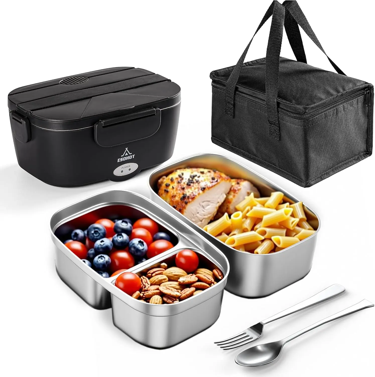 صندوق غداء كهربائي 80 وات صندوق غداء ساخن للبالغين، 1.5 لتر 12/24/110 فولت صندوق غداء لتدفئة الطعام للسيارة/الشاحنة/المكتب (2 * 1.5 لتر)