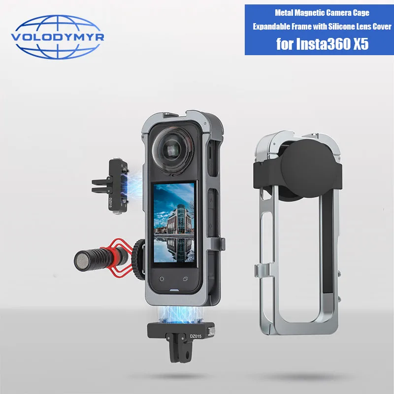 

VOLODYMYR Metal Frame Cage for Insta360 X5 Protective Frame Housing Case with Cold Shoe Mount Compatible Accessories
