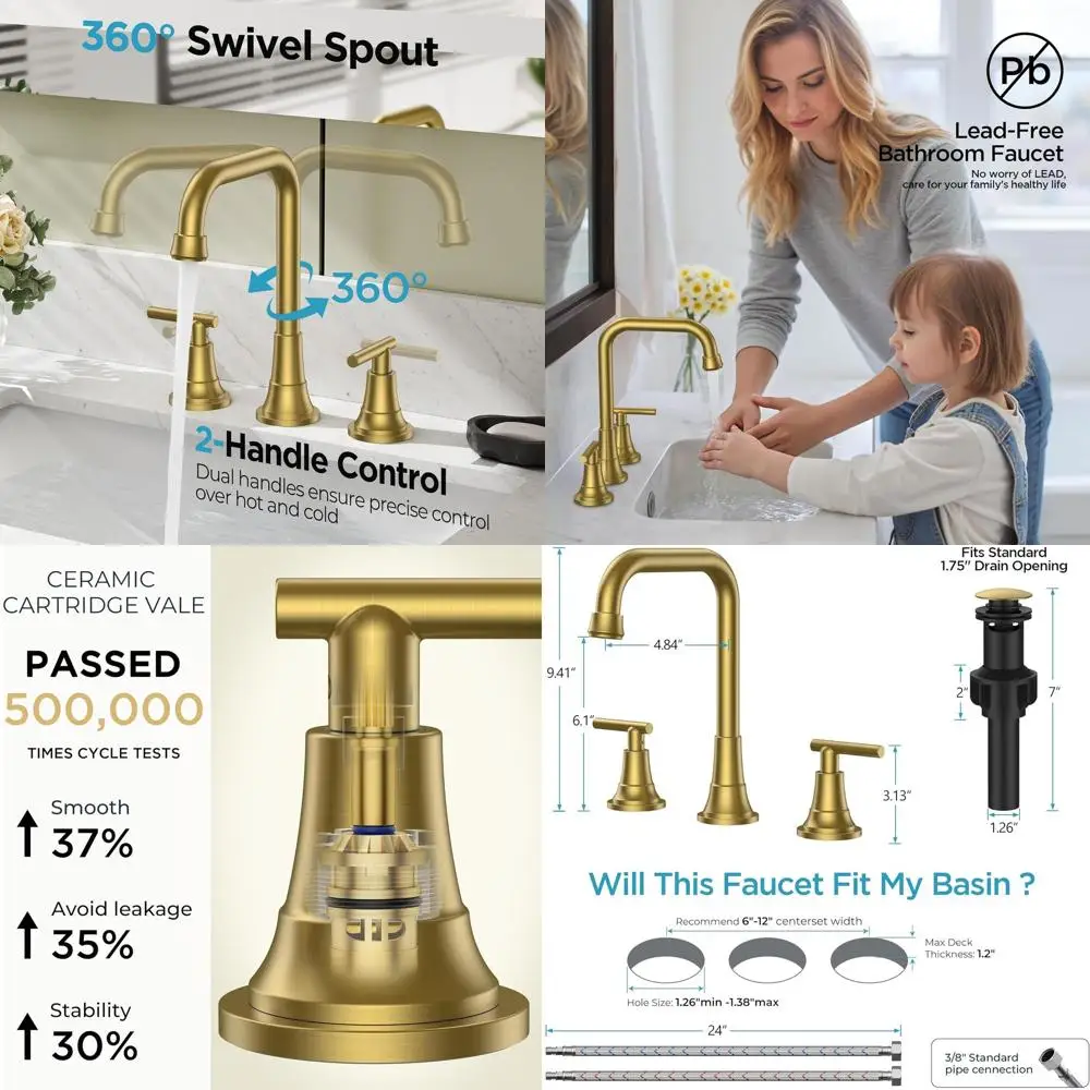 

8 Inch Widespread 2-Handle Bathroom Faucet in Brushed Gold with Pop-Up Drain and Swivel Spout for RV Vanity