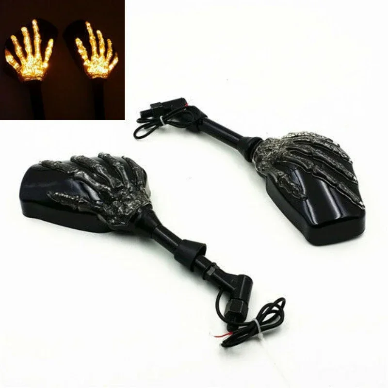 دراجة نارية الجمجمة المحرك LED بدوره إشارة مرآة لهوندا كاواساكي سوزوكي شارع عارية الدراجة