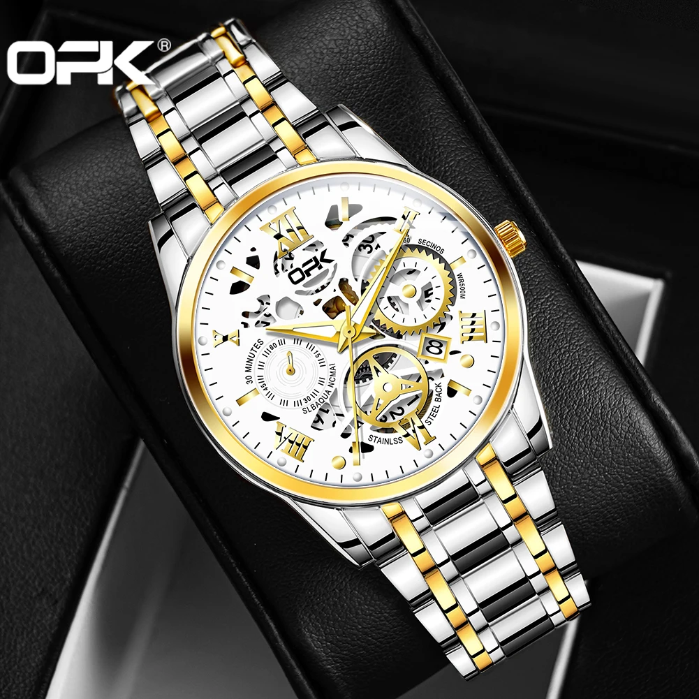 OPK 8135 Full Hollow out Design Men\'s Watches Stainless steel Waterproof Date Luxury Wristwatch