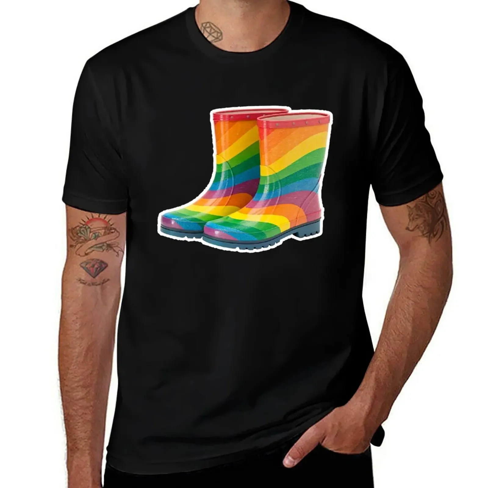 

rainbow colorful rain boots T-Shirt funny shirt cotton luxury designer boys whites shirts men