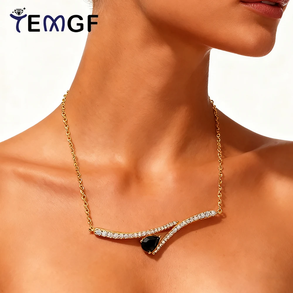 

TEMGF 1CT Pear Cut Black Moissanite Pendant Necklace S925 Silver Chain for Charm Women Party Neck Fine Jewelry With Certificate