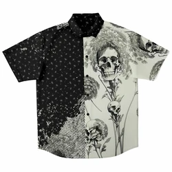 Y2k Hawaiian Shirt Skull Print Button Down Shirt For Men/Women Unisex Shirts Summer Short Sleeve Shirt Hiphop Streetwear