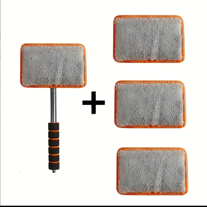 4pcs Car Windshield Wiper,Telescopic Glass Cleaning Cloth with Metal Pole for Defogging and Dust Removal,Car Cleaning Accessorie