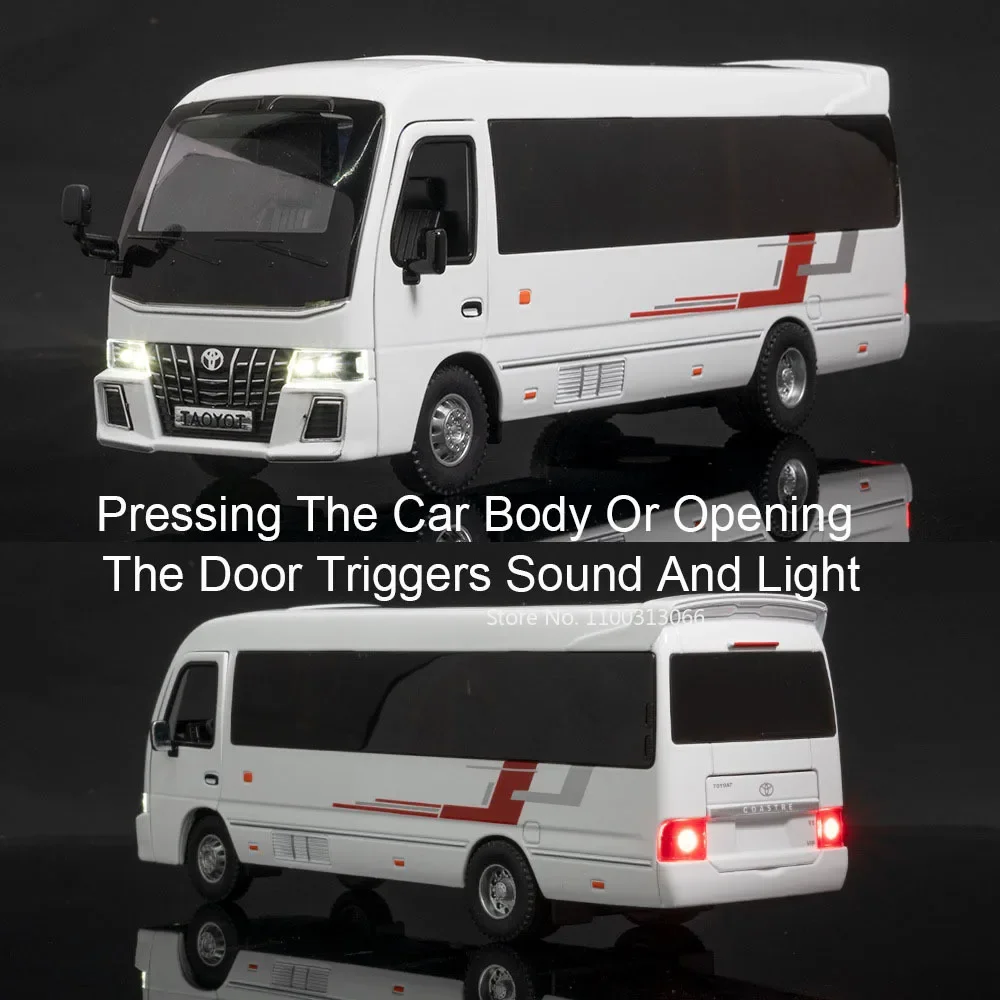 1:32 Toyota Coaster Toys Cars Alloy Diecast Models Rubber Tires Doors Opened Vehicles Pull Back Miniature Car Boys Perfect Gifts