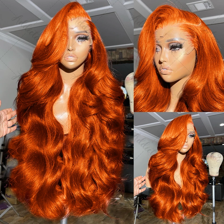 30 38 Inch Body Wave Gember Oranje 13x6 HD Lace Front Pruiken 250 Dichtheid Gekleurde Preplucked Pruik 13x4 Kant Frontale Pruiken Voor Vrouwen