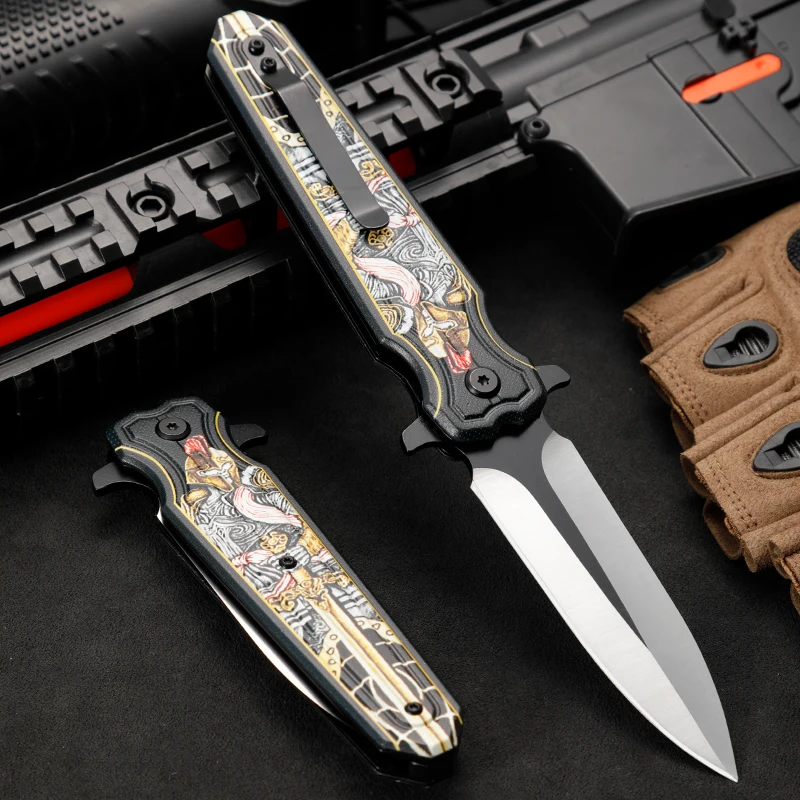 HUANGFUD2 Folding knife EDC/ Pocket Knife 3D printed composite fiber handle ball bearing outdoor camping hunting knife folding