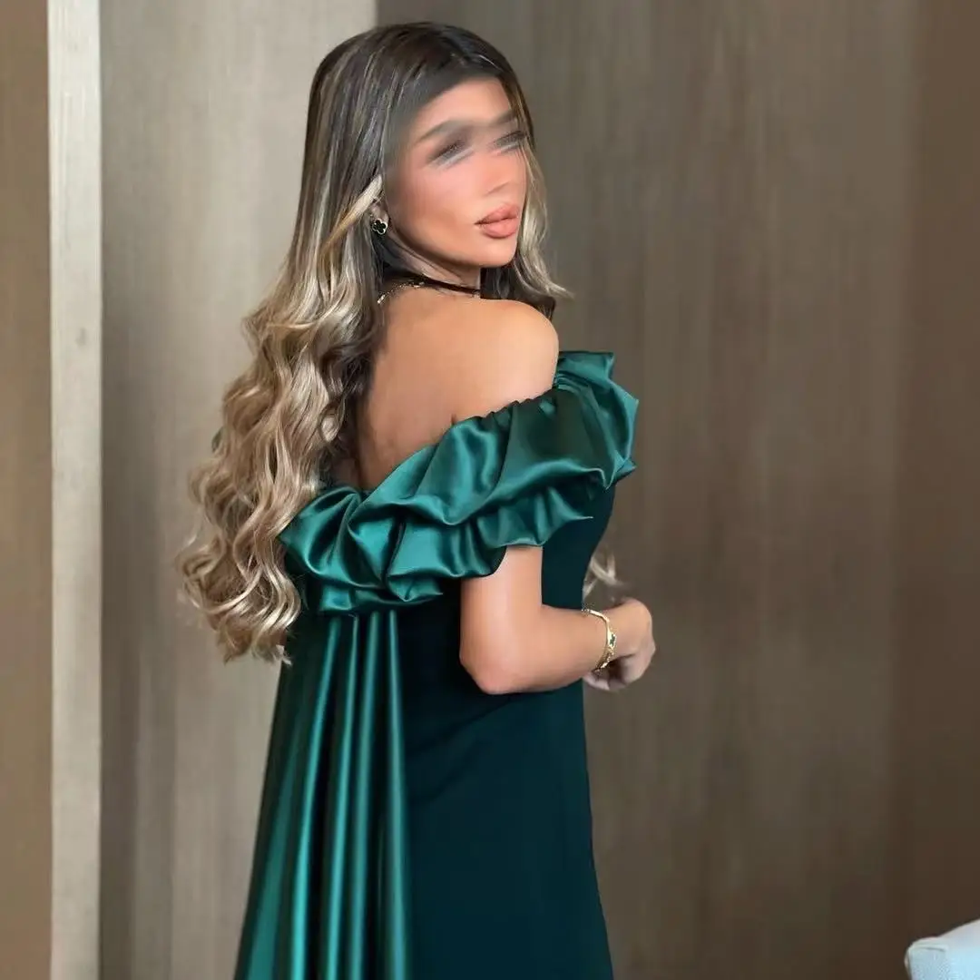 فستان سهرة Eightale 2025 باللون الأخضر الداكن بطول الكاحل لحفلات الزفاف بدون أكتاف للحفلات الراقصة فستان حفلة عربية سعودية مخصص