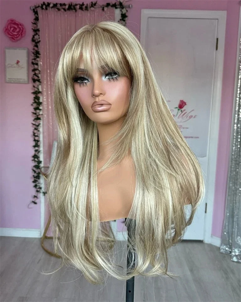 شعر مستعار نسائي 26 بوصة شعر مستعار أشقر فاتح مع طبقة الانفجارات موجة طبيعية الاصطناعية الدانتيل الباروكات رقيق اليومية حفلة تأثيري المستخدمة #3