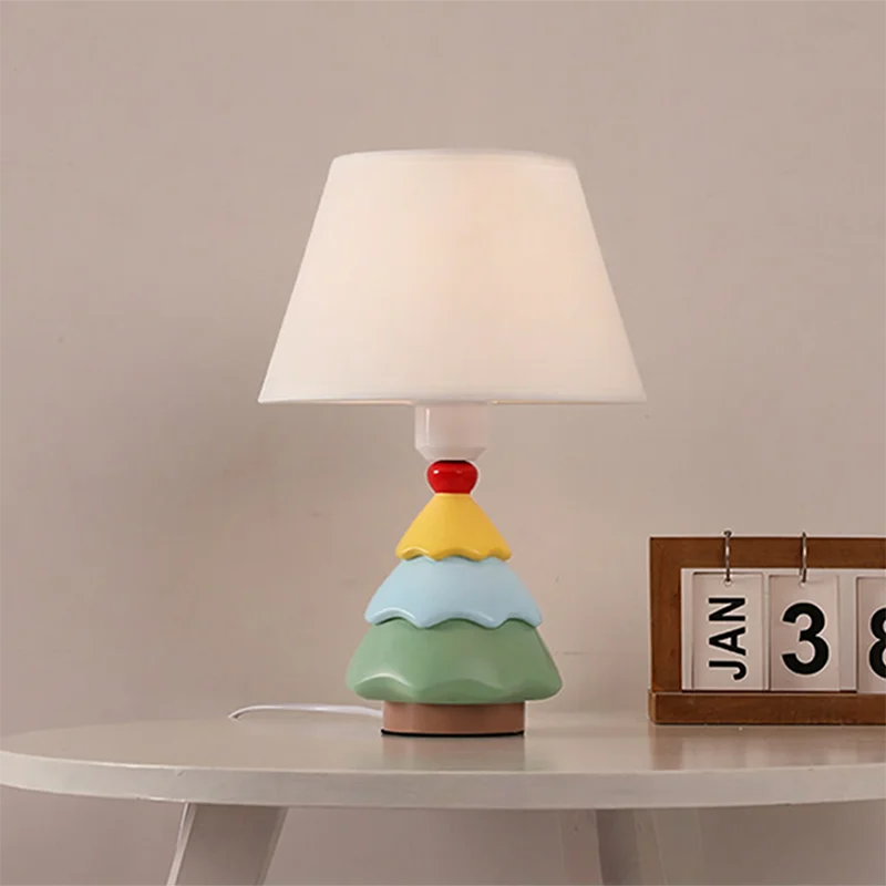 Creative Christmas Tree Table Lamps Cloth Lampshade Children's Room Bedroom Bedside Table Lights Birthday Gift Pink Black E27