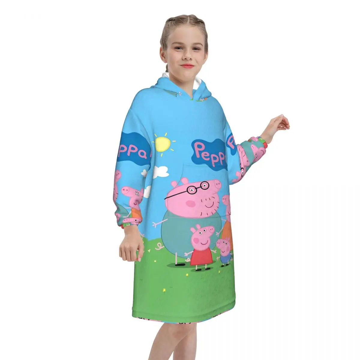 Peppa Pig Family Blanket Hoodie Wearable For Kid Onesie Blankets Oversize Pajamas with Pocket