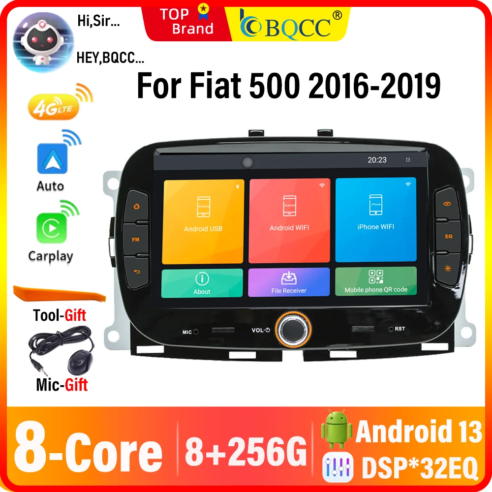

BQCC 8 Core 7'' Car Radio For FIAT 500 2016-2019 Android 13 Wireless Android Auto CarPlay WIFI GPS RDS Multimedia Car Audio