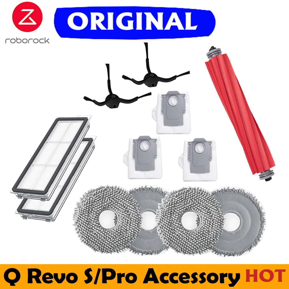 Accesorios originales Roborock Q revo s, fregona, filtro HEPA, cepillo lateral/principal, bolsa de polvo, repuestos de aspiradora ForRoborock Qrevo