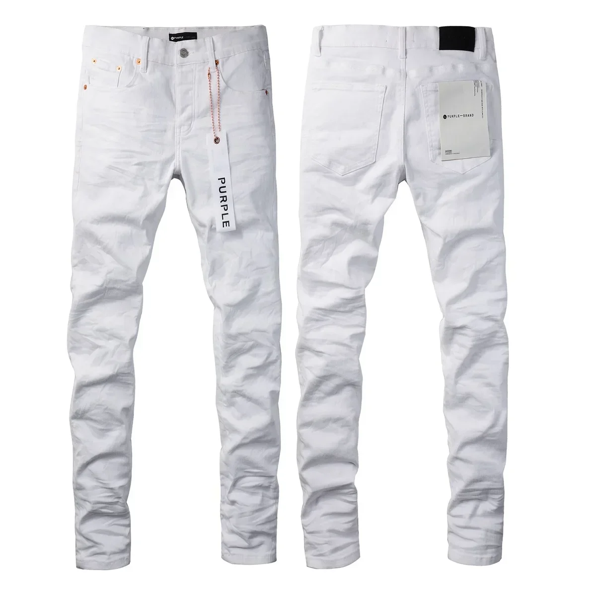 Paarse Merk Jeans High Street Witte Jeans Mode Hoge Kwaliteit Reparatie Low Raise Skinny Denim Broek