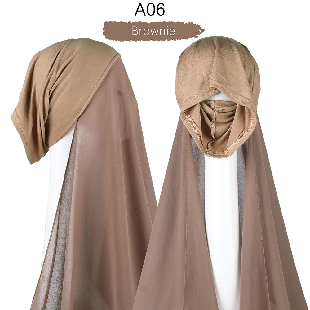 Instant Hijab With Cap Heavy Chiffon Jersey Hijab For Women Veil Muslim Fashion Islam Hijab Cap Scarf For Muslim Women Headscarf