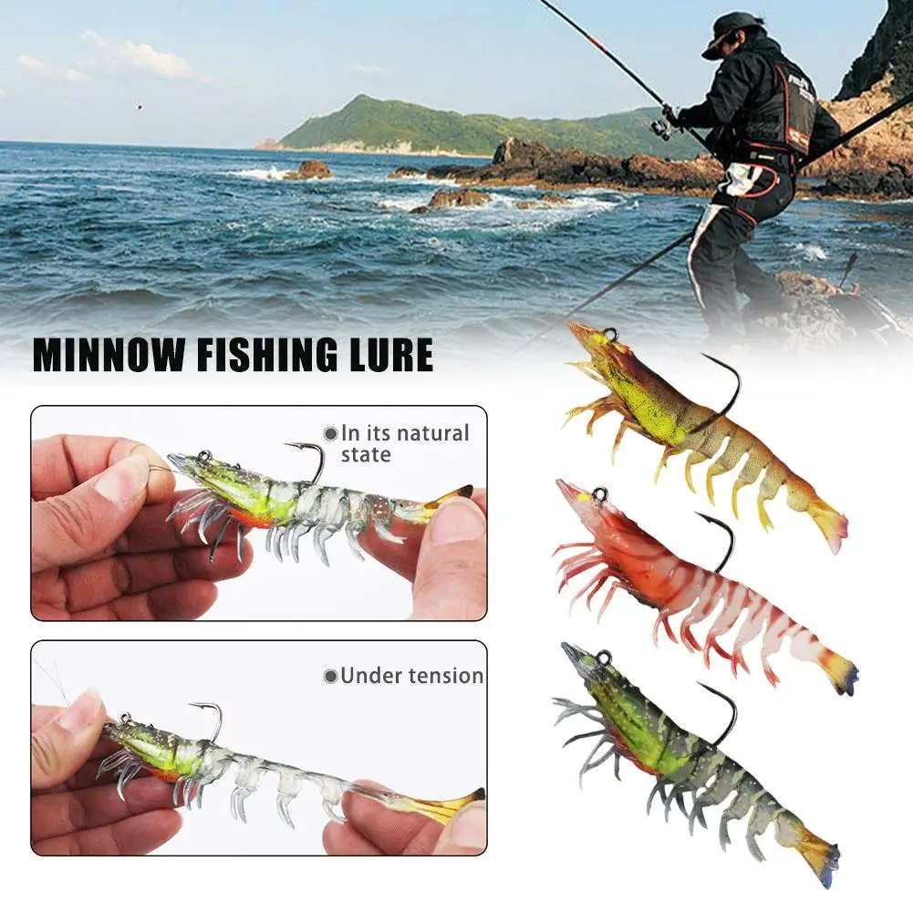 1 Pc Noctilucent Shrimp Bait Realistic Appearance Built-in Equipment Bait Fishing Simulated Outdoor Hook Flexible Material Z4J4