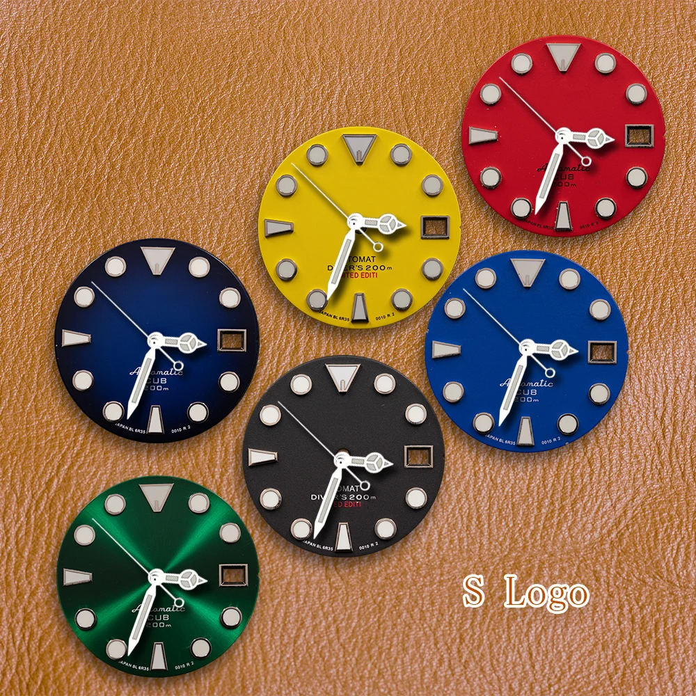 S Logo 28.5mm Red dial abalone Diver's Dial Suitable for NH35A Movement Green Luminous Watch Modification Accessories