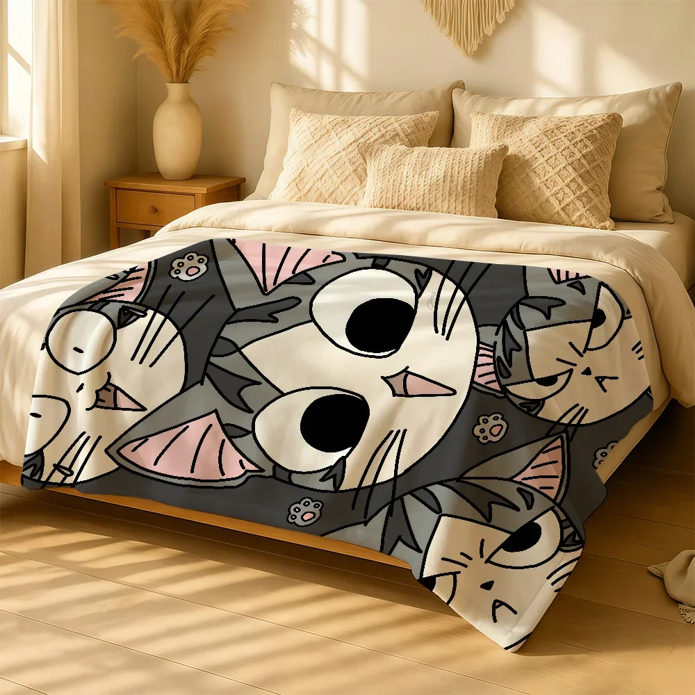 Cute Cartoon Cats Print Baby Receiving Blanket Nursery Bedding Throw for Newborn Gift Idea