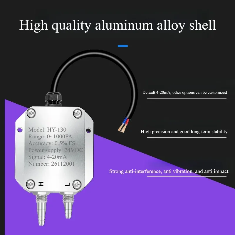 Micro Differential Pressure Transmitter Wind Pressure Sensor 4-20mA Air Duct Pressure Transducer
