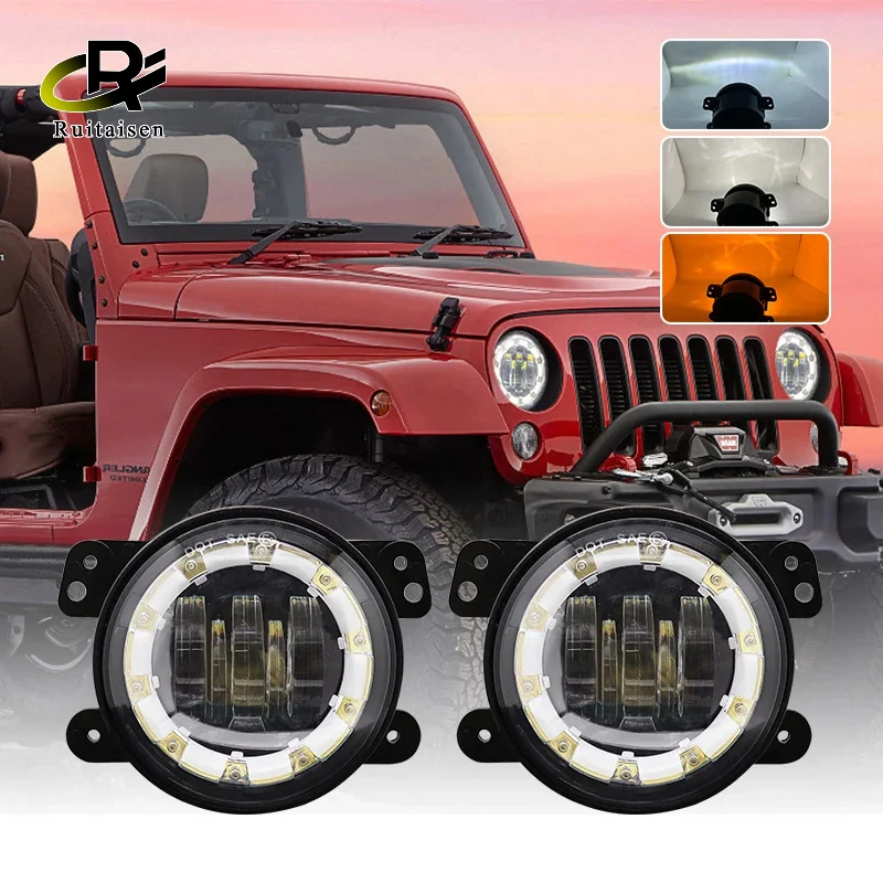 

Ruitaisen 2 X LED Fog Light with Angel Eye Car Front Fog Lamp 12V 24V Auto Lamp Retrofit DRL Driving Fog Lamp for Offroad 4X4