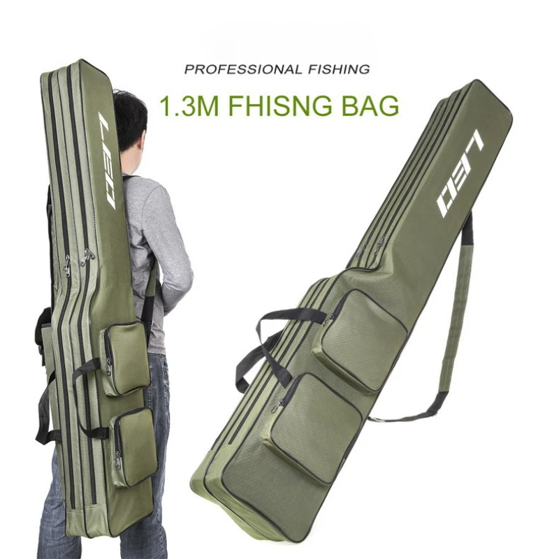 3 Layers Foldable Large Capacity Fishing Tackle Bag Organizer with 4 Side Bags Camouflage Fishing Bag Fishing Rod Reel Bait