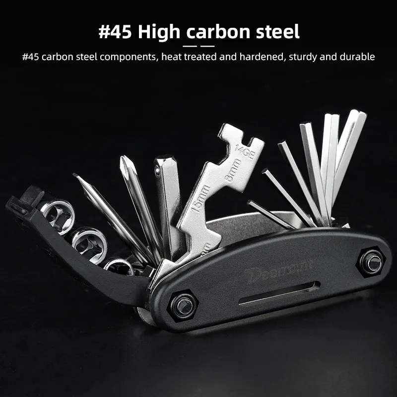 15 In 1 Multi-Function Tool Bike M6/5/4/3/2.5/2 Hex Wrench 8/9/10mm Socket Straight/ Phillips Screwdrivers Open-end/14G wrench