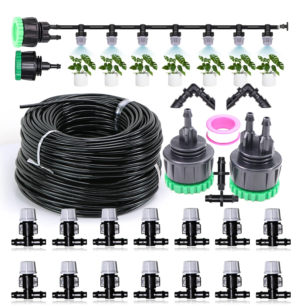 1 Set Fog Nozzles Irrigation System Portable 10/20M Misting Automatic Watering Kit Garden Hose Spray Head with 1/4