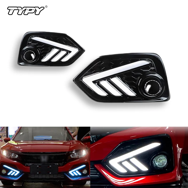 TYPY Car LED Turn Signal Lamp DRL Daytime Running Lights 2Pcs For Honda Civic Hatchback 4-Door Sedan 2016-2020