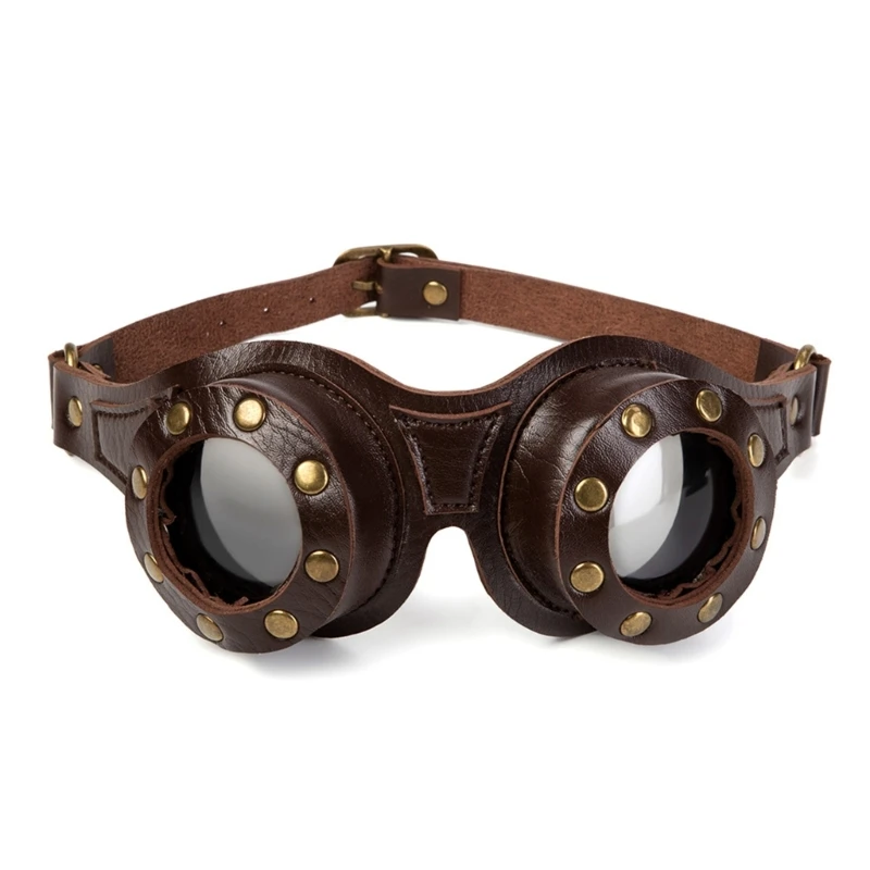 

Men Steampunk Motorcycle Goggles Retro Adjustable PU Leather Glasses Funny Halloween Cosplay Prop Adult Party Decorative Glasses