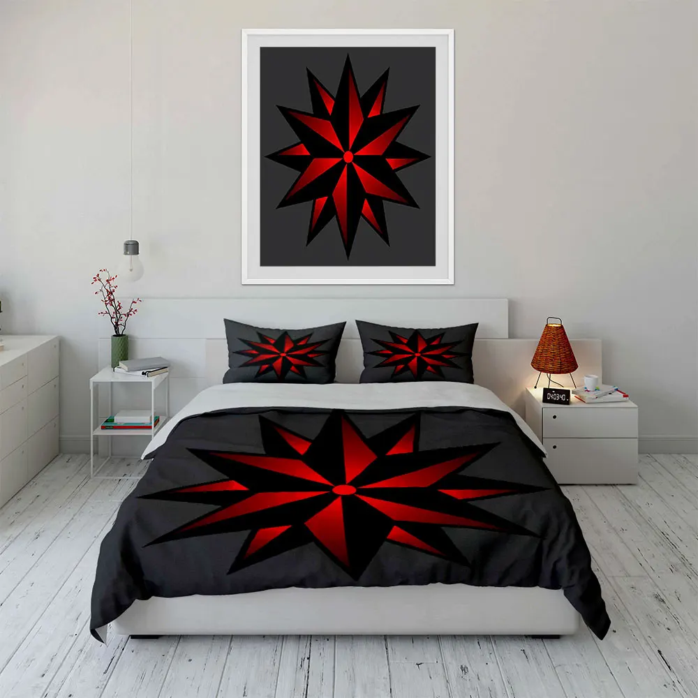 

"Geometric Star Art Decor Three-Piece" Bedding Set with 1 Duvet Cover 2 Pillowcases Single Double King Queen, Gift