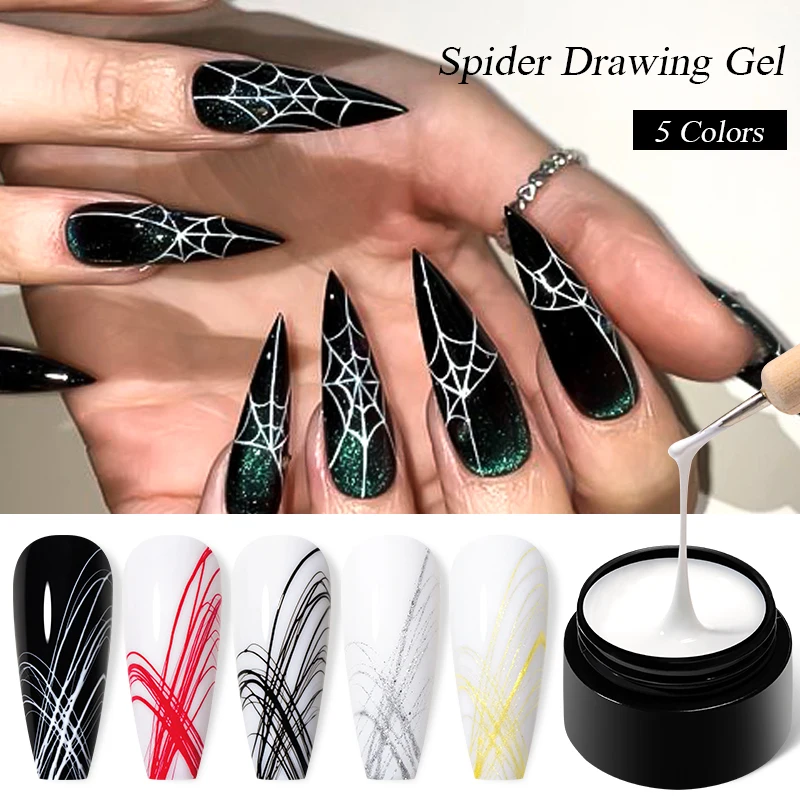 MEET ACROSS 5ml Spider Drawing Gel Nail Polish Black White Red UV Painting Outline Gel Varnish Nail Art All For Manicure Design