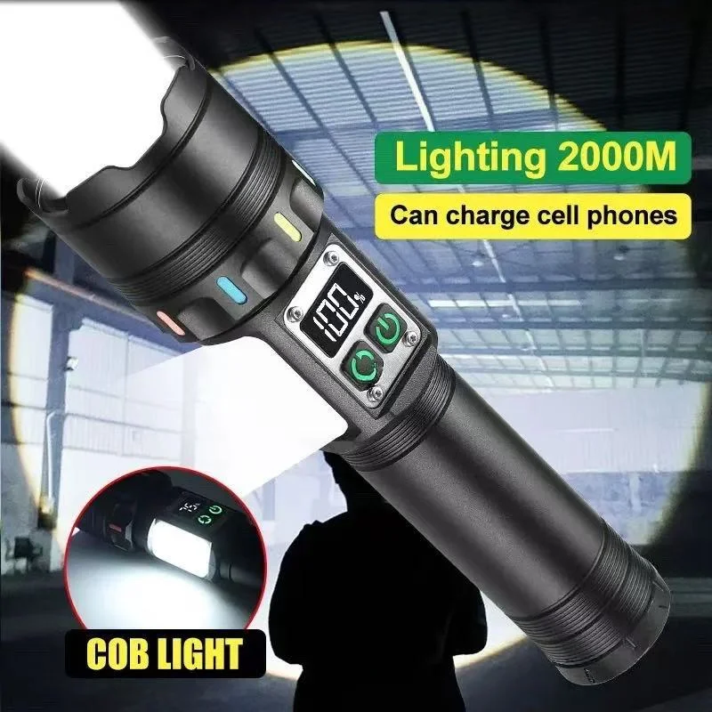 

Powerful LED Flashlight Aluminum alloy +ABS Tactical Flashlights 500M Long Range Emergency Torch Rechargeable Flashlight