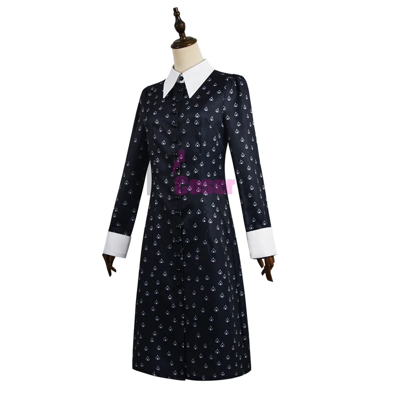 Wednesday Season 2 Black Dress Women Teens Halloween Cosplay Costume Gothic School Uniform With Double Braids Wig & Long Sleeves