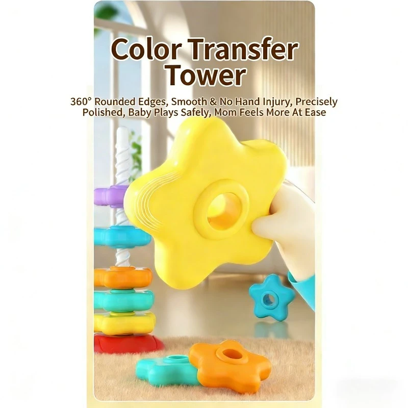 베이비 레인보우 회전 타워 장난감 스택 음악 분류 링 장난감 안전한 소재 아기 퍼즐 조기 교육 장난감 색상 인식