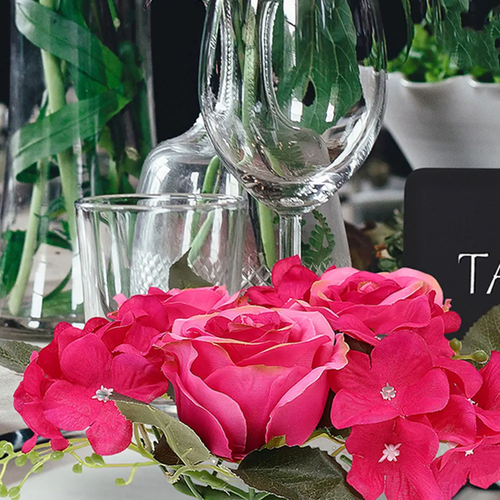 

3pcs Artificial Rose Wreath Lightweight Table Decor For Wedding Party Centerpiece Flower Arrangement Faux Wreath Ring