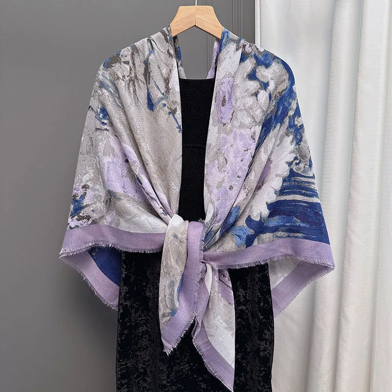 

Vintage Artistic Oil Painting Style2026New Spring and Autumn Large Square Scarf130x130cmWomen's fashionable warm scarf shawl