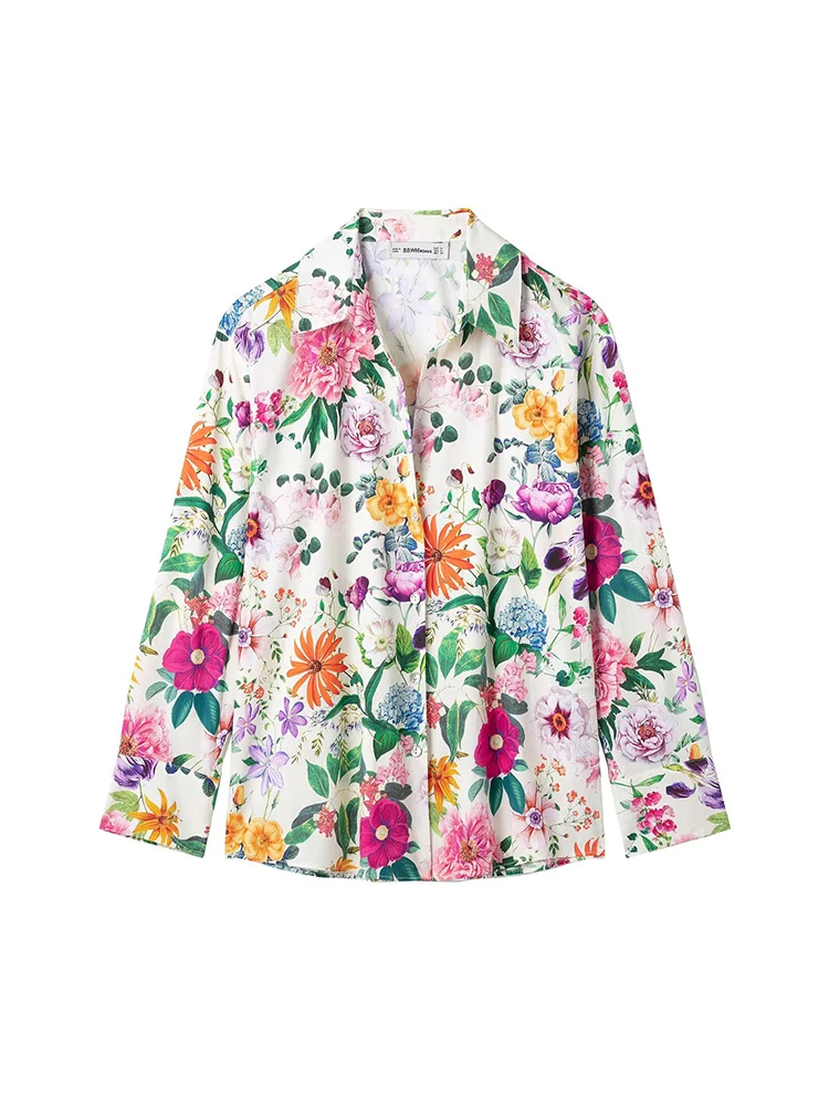 

KUCLUT Women Fashion Floral Printed Single Breasted Blouse Vintage Lapel Neck Long Sleeves Female Chic Lady Shirts