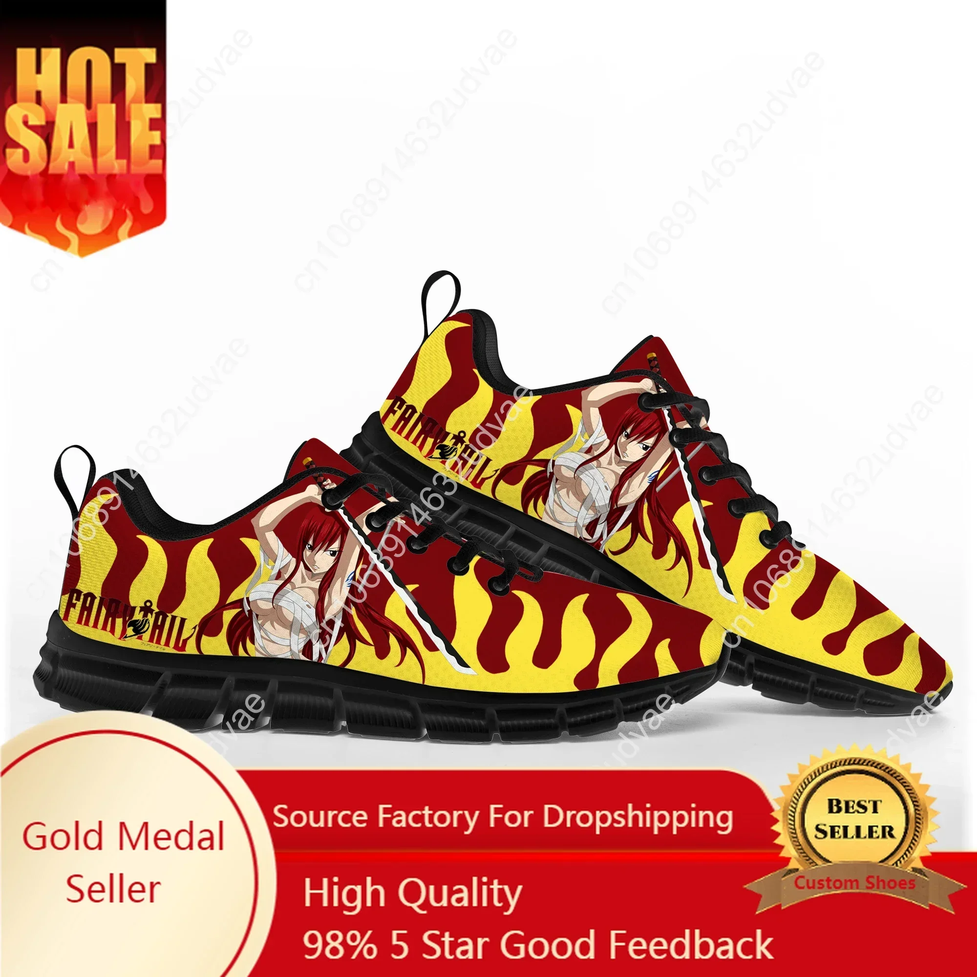 

Erza Scarlet Anime Fairy Tail Sports Shoes Mens Womens Comfortable Black Sneakers Custom High Quality Couple Shoe