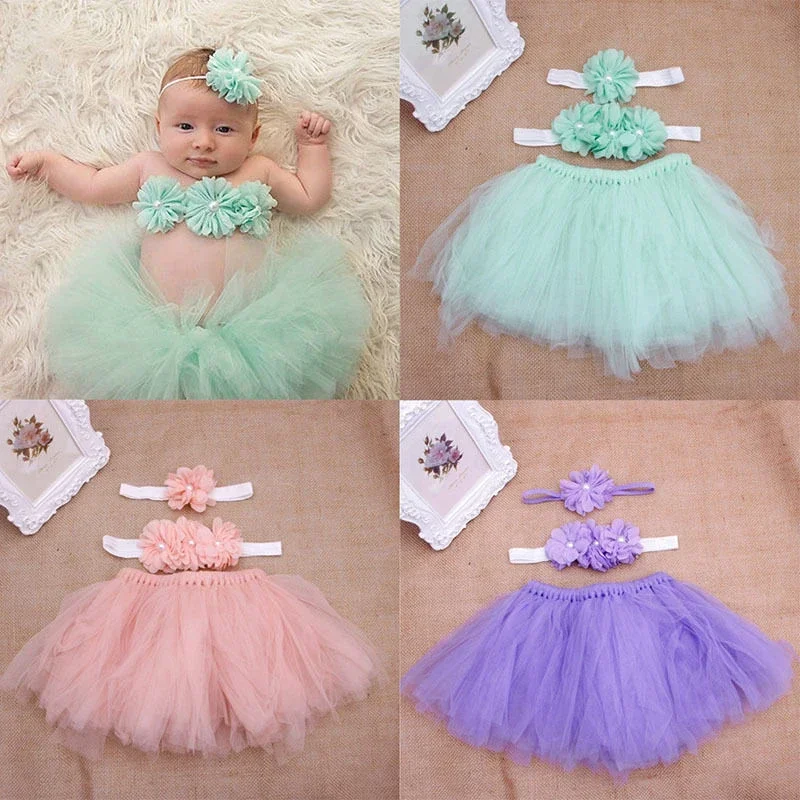 

New Baby Newborn Photography Props Cute Princess Infant Costume Outfit with Flower Headband Baby Girl Summer Dress Tutu Skirt