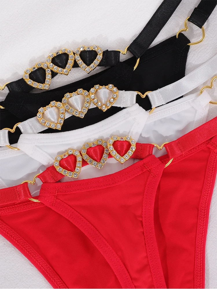 1pcs Low Rise Sexy Women G-string Heart Rhinestone Decor Sexy Lingerie Breathable Elegant Lady Thongs Erotic Female Underwear - Image 6