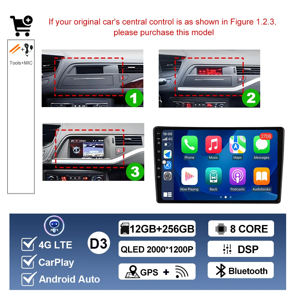 Draadloze Carplay Voor Citroen C5 2008 2009 2010-2016 Android AUTO Autoradio Multimedia Speler GPS Navigatie WIFI DSP Stereo BT - afbeelding 1